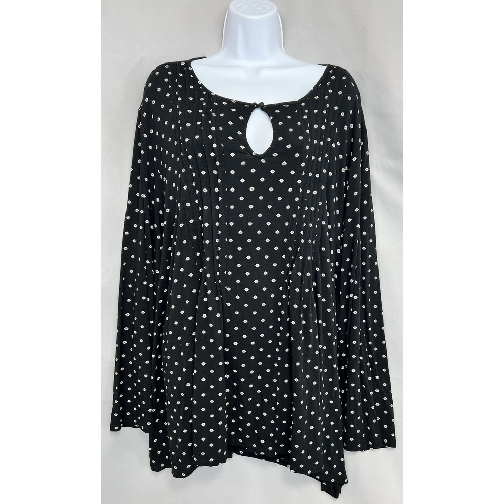 J. Jill Women's Long Sleeve Keyhole Neck Pintuck Shirt Size 4X Plus Floral Black